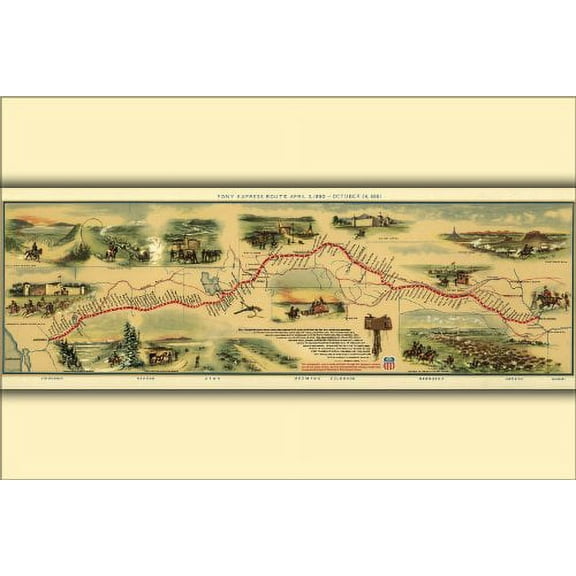 20x30 Poster; Pony Express Map, By William Henry Jackson, 1861