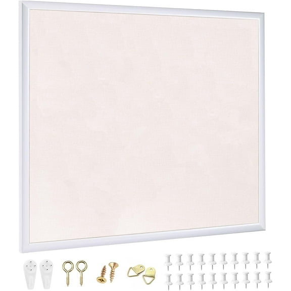 20x30 inch Large Linen Bulletin Board, Cork Board for Walls, White European Frame Style, Vision Board, Pin Wood, Ideal for Shool, Home and Office