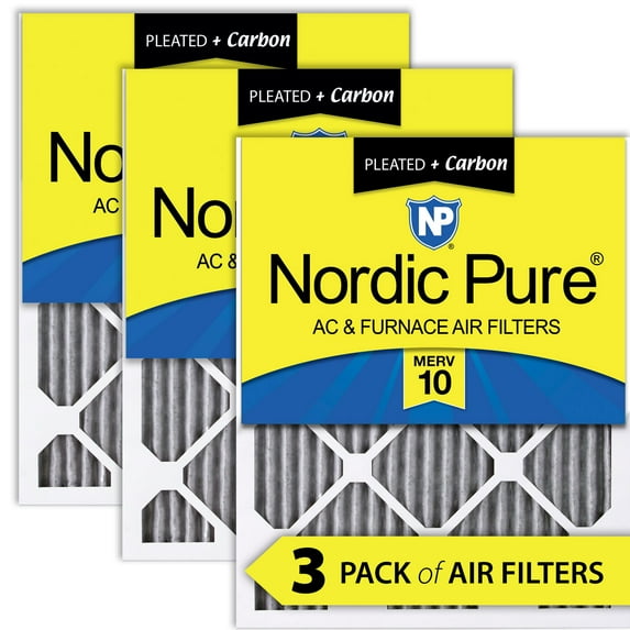 20x30x1 (19_5/8x29_5/8) Furnace Air Filters MERV 10 Pleated Plus Carbon 3 Pack