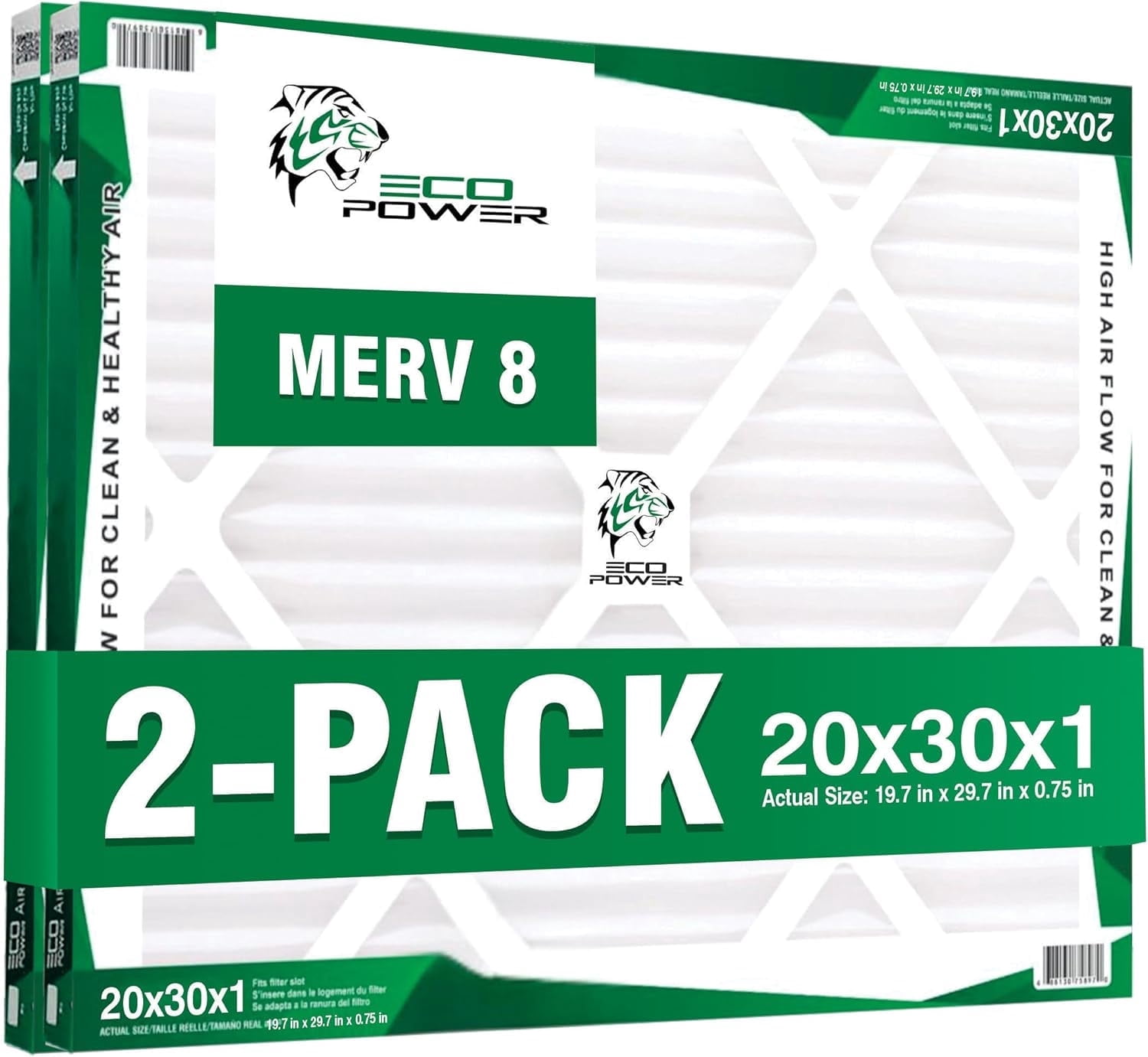 20x30x1 Air Filter MERV 8 (2-Pack) - Pleated Air Conditioner HVAC AC Furnace Air Filters Replacement (20x30x1 2-Pack)