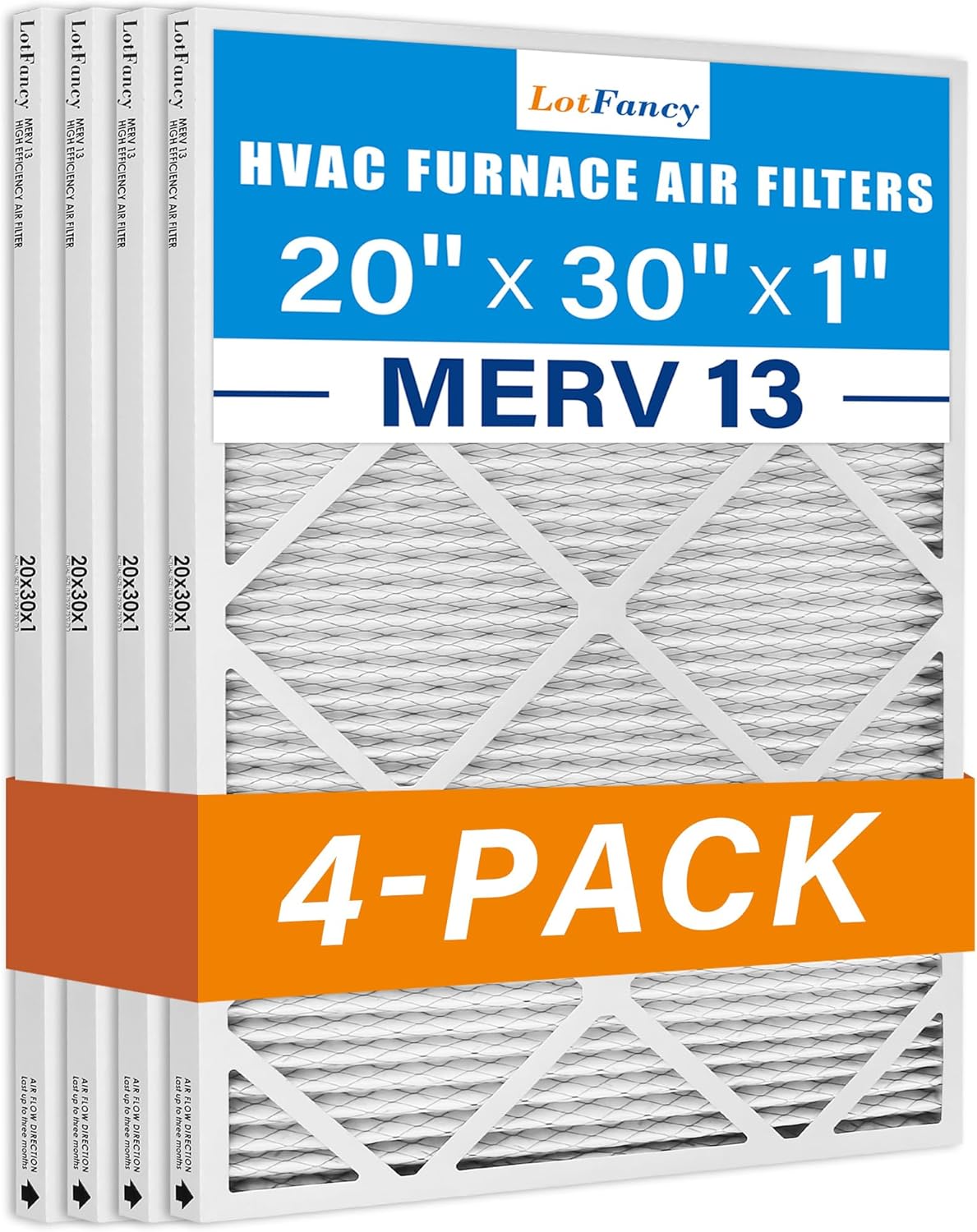 20x30x1 Air Filters, MERV 13 AC Furnace Filters, 4 Pack Pleated Air