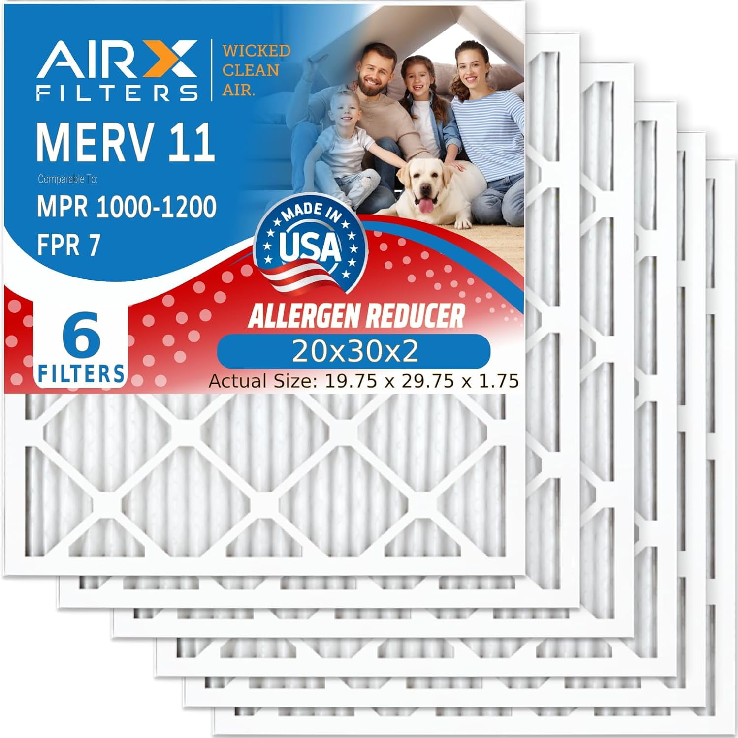 Filterbuy 20x30x2 Air Filter – MERV 11 Allergen Defense, 2-Pack, Pleated For Furnace/AC (Actual Size 19.75" X 29.75" X 1.75")