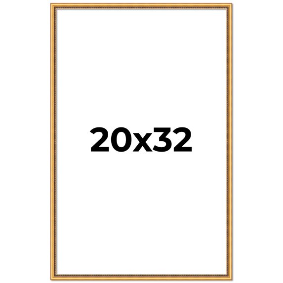 20x32 Frame Beaded Gold Solid Wood Picture Frame | 0.75 Inches Moulding Width | Liscio Oro