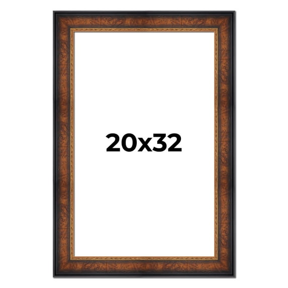 20x32 Frame Brown Walnut Gold Ornate Trim Solid Wood Plein Air Picture Frame | 3 Inch Moulding