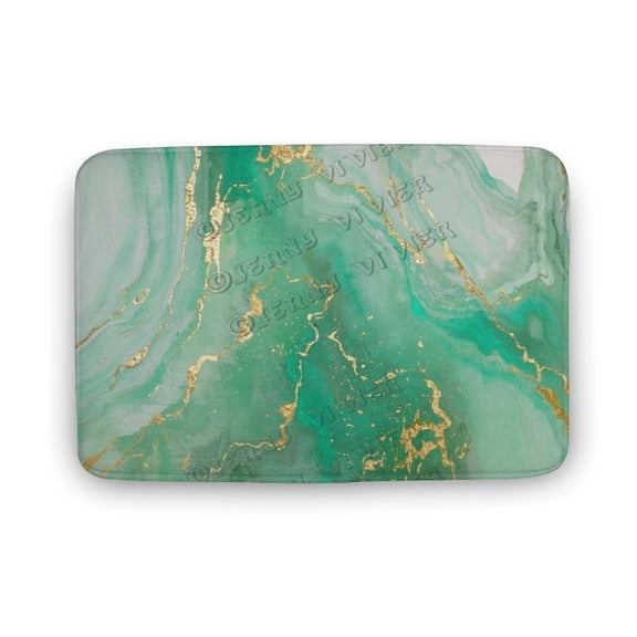 20x32 Green and Gold Marble Bathroom Mat - Elegant Accent