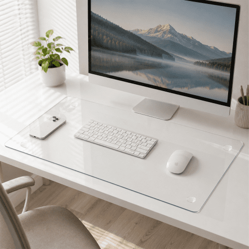 20x32 Inch Clear Tempered Glass Desk Mat, Non-Slip Transparent Table Protector, Write-On Dry Erase Pad for Home Office