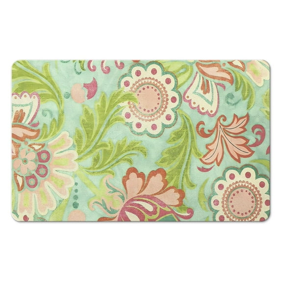 20x32 Inch Green Floral Carpet - Modern Non-Slip, Washable Rug for Entryway, Bedroom, Bathroom, Laundry Room - Small Distressed Accent Floor Rug