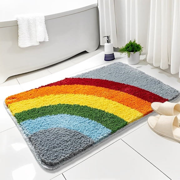 20x32 Inches Rainbow Bathroom Rug,  Soft Microfiber Bath Mat Machine Washable Bathroom Carpet Mat, Ultra Absorbent Non Slip Shower Mat for Living Room