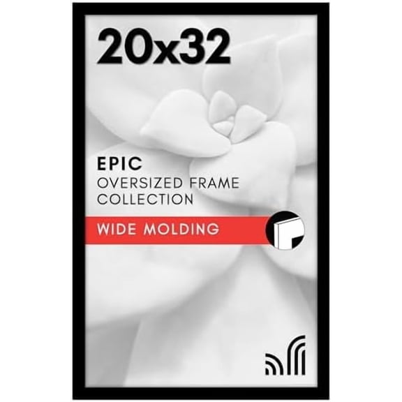 20x32 Poster Frame with Polished Plexiglass - Black Picture Frame - Wide Photo Frames Made of Engineered Wood for Vertical or Horizontal Wall Display - Epic Collection - Black