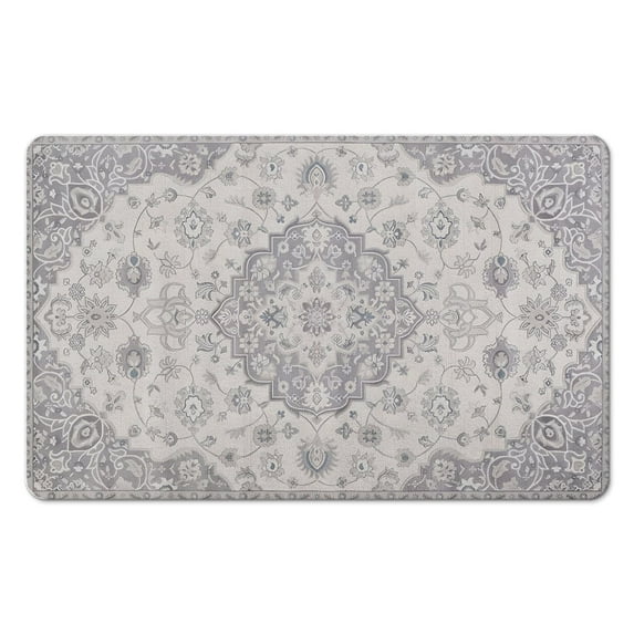 20x32 in Vintage Gray Bathroom Runner Rug: Non-Slip & Soft - Machine Washable Farmhouse Floral Floor Mat - Classic Charm for Your Sink, Shower, Bathtub