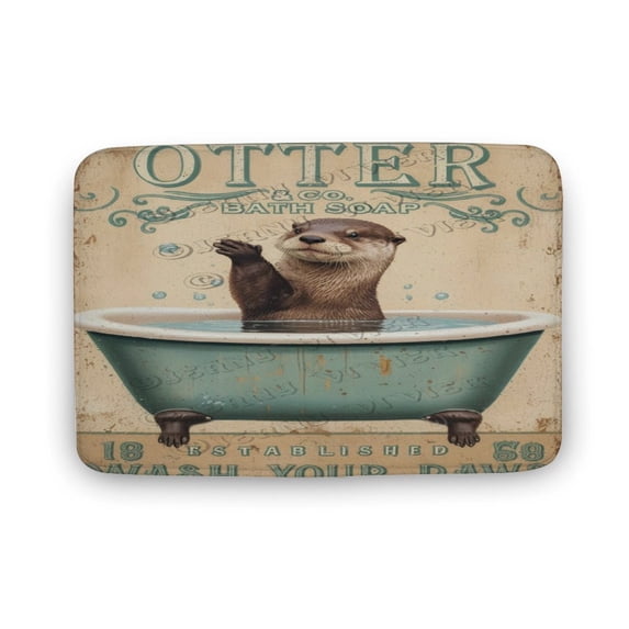 20x32 inches Rustic Bathroom Rug - Otter Wash Your Paws - Cute Design, Non-Slip Backing, Perfect for Cozy Home Decor, Bathroom, Kitchen, Easy to Maintain, Soft Material