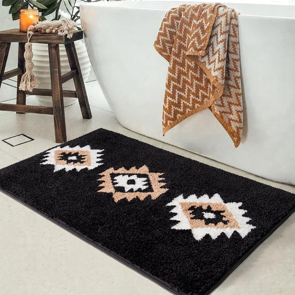 20x32in Black Aztec Boho Western Non Slip Bath Mat for Bathroom