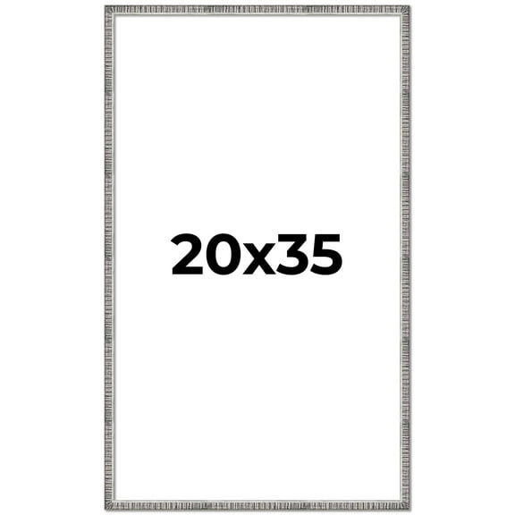 20x35 Frame Silver Grey Distressed Solid Wood Picture Frame | 0.75 Inch Moulding Width | Interior