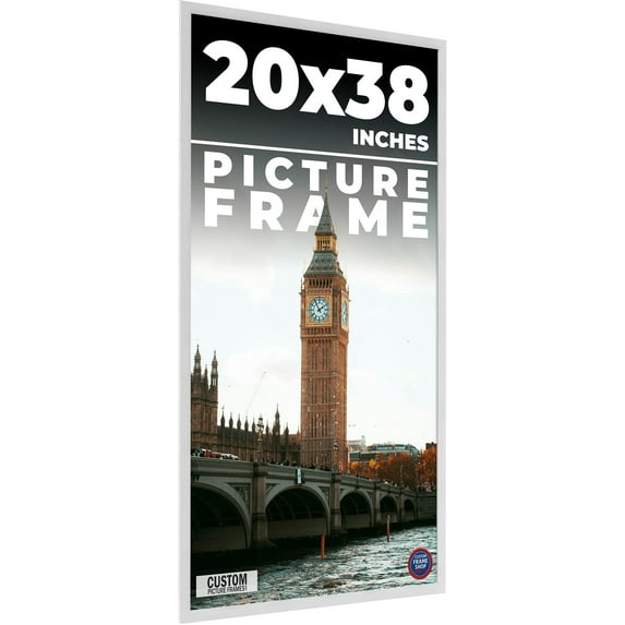 20x38 Frame White Solid Wood Picture Frame Includes UV Acrylic Shatter Guard Front, Acid Free Foam