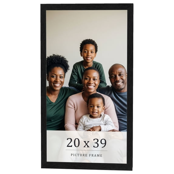 20x39 Frame Black Charcoal Grey Wood Textured Picture Frame | 0.75 Inch Moulding Width | Gunmetal