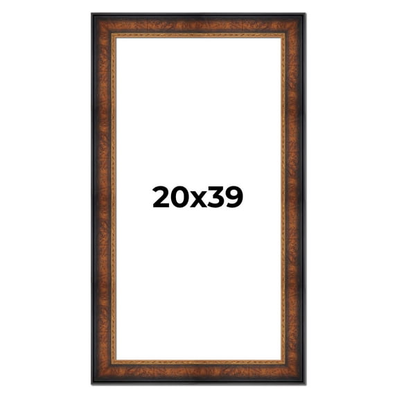 20x39 Frame Brown Walnut Gold Ornate Trim Solid Wood Plein Air Picture Frame | 3 Inch Moulding