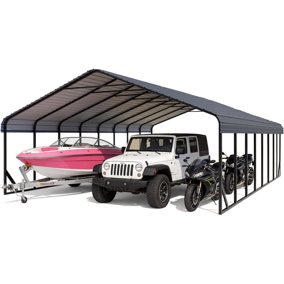 20x40 FT Heavy Duty Galvanized Steel Carport – Vertical Roof, All-Weather Outdoor Garage Shelter for 4 Cars, RV, Boat, Tractor & Dual Vehicle Storage