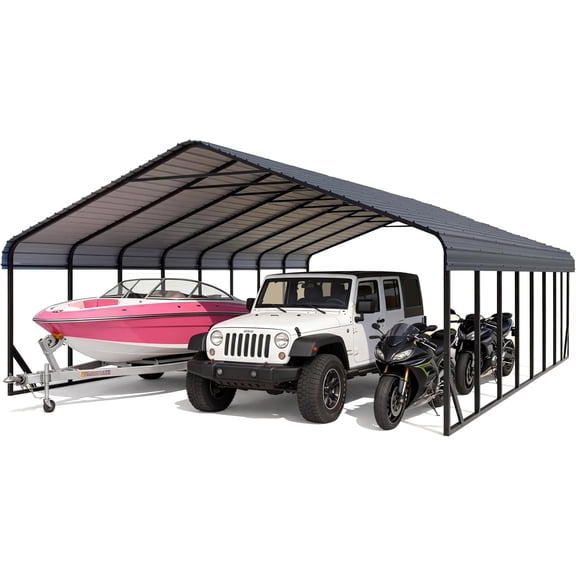 20x40 FT Heavy Duty Galvanized Steel Carport – Vertical Roof, All-Weather Outdoor Garage Shelter for 4 Cars, RV, Boat, Tractor & Dual Vehicle Storage