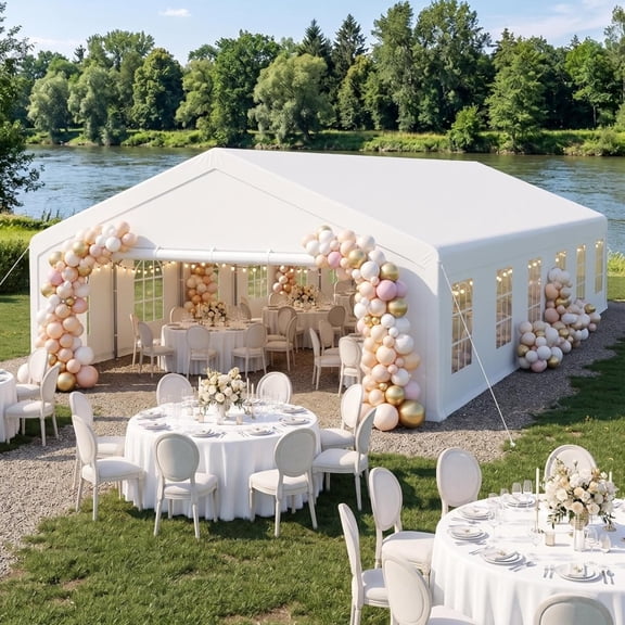 20x40 FT Outdoor Party Wedding Event Canopy Tent, Galvanized Steel Frame Shelter with Mesh Screen & Roll-Up Double Doors, Waterproof PE Cover, Removable Sidewalls and Windows