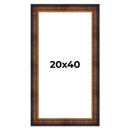 20x40 Frame Brown Walnut Gold Ornate Trim Solid Wood Plein Air Picture Frame | 3 Inch Moulding
