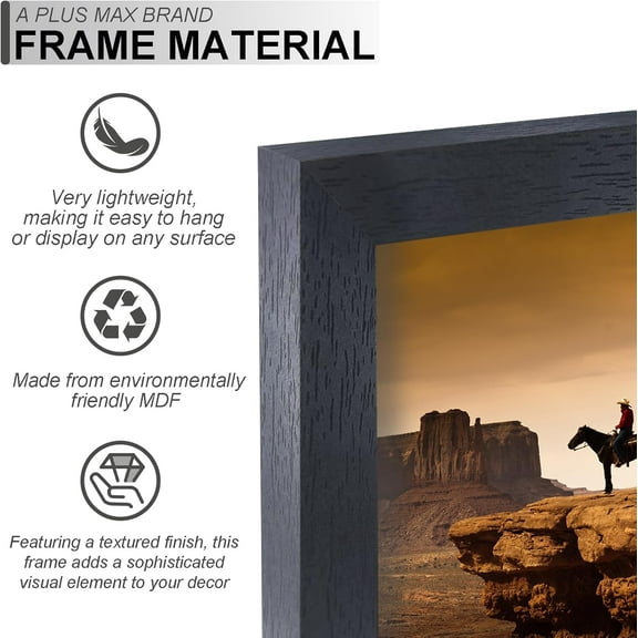 20x40 Picture Frame Set of 2, Black Engineered Wood Frame for 20 x 40 Inch Picture Poster Photo, Light Weight 20 by 40 Frame with Wood-grain for Wall - 2 Pack/Black/20 x40