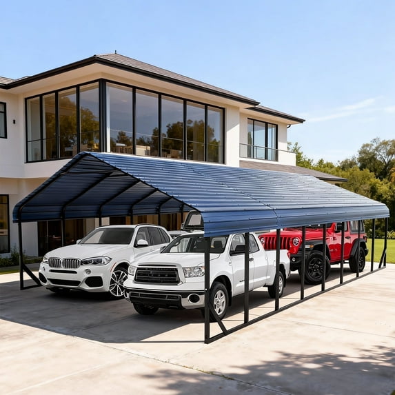 RV Metal 20x40FT Heavy Duty Carport Canopy Kit, All-Weather Aluminum Car Port with Steel Frame Shelter Cover for Cars, Trucks, Boats, Patio & Backyard