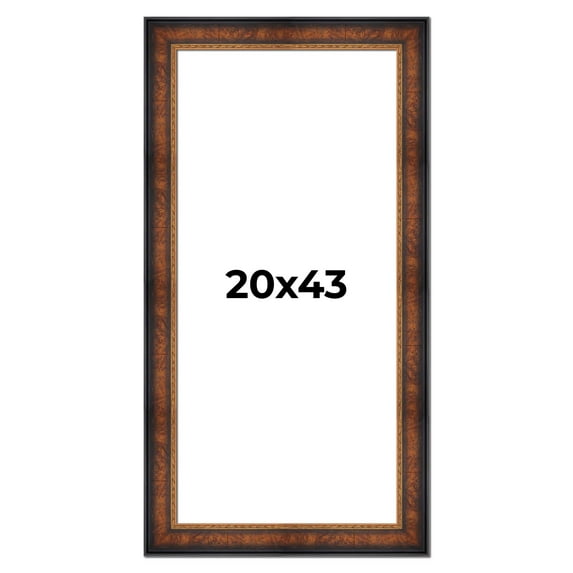 20x43 Frame Brown Walnut Gold Ornate Trim Solid Wood Plein Air Picture Frame | 3 Inch Moulding