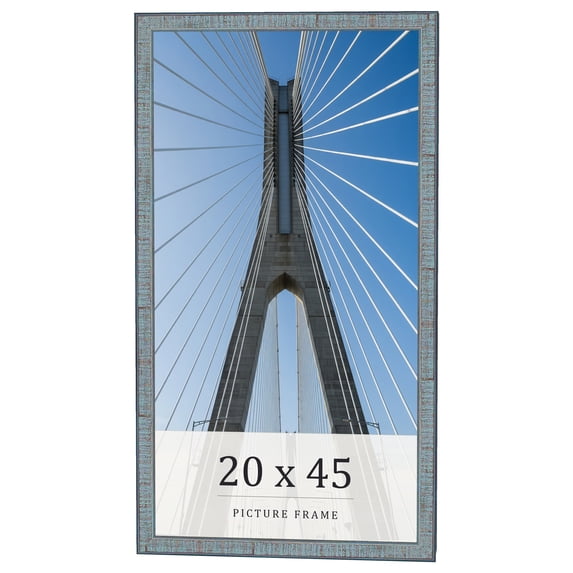 20x45 Frame Blue Scuffed Farm Board Solid Wood Picture Frame Width 0.75 Inches | Interior Depth 0.5