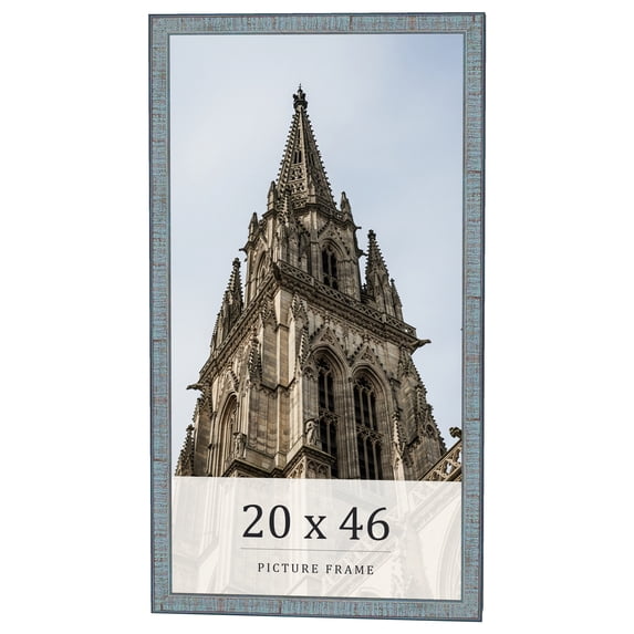 20x46 Frame Blue Scuffed Farm Board Solid Wood Picture Frame Width 0.75 Inches | Interior Depth 0.5
