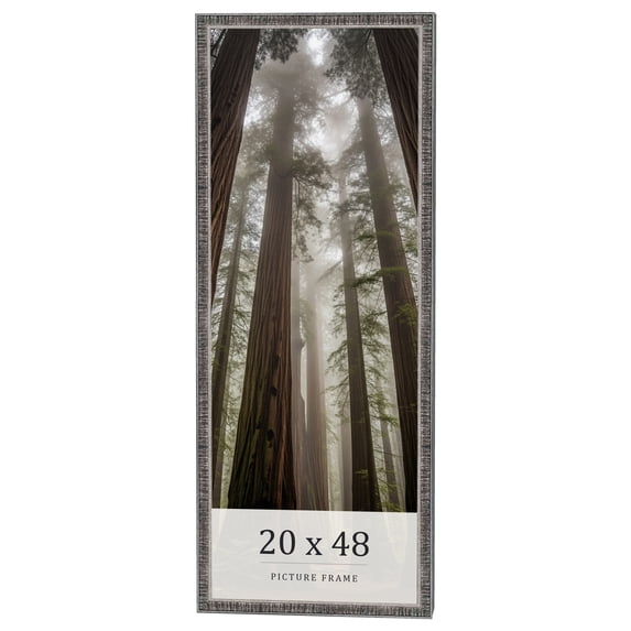 20x48 Frame Silver Grey Distressed Solid Wood Picture Frame | 0.75 Inch Moulding Width | Interior