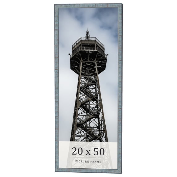 20x50 Frame Blue Scuffed Farm Board Solid Wood Picture Frame Width 0.75 Inches | Interior Depth 0.5