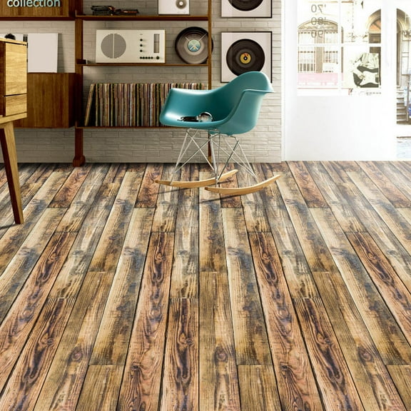 20x50cm Wood Grain Board Adhesive Tile Art Floor Wall Decal Sticker Kitchen Bathroom Decor DIY Flooring for Kitchen, Dining Room, Bedrooms & Bathrooms