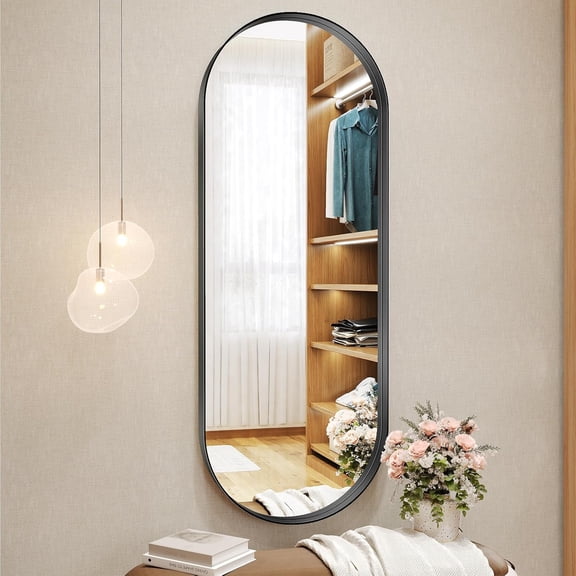 20x53 Inch Black Oval Full Length Mirror for Bathroom, Oversized Large Mirror, Vanity Mirrors Metal Frame, Wall Mounted Mirror for Entry Wall Decorative Hang Vertical and Horizontal