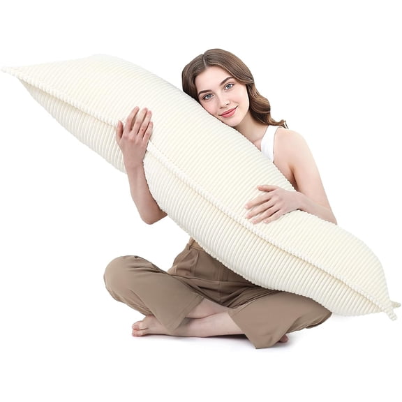 20x54 Body Pillow for Adults, Large Long Bed, Full Pillows Side Sleepers with Shredded Memory Foam, Big Firm Pregnancy & Sleeping, Fluffy Cover,Beige