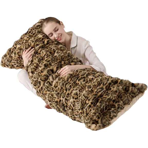 20x54 Fluffy Leopard Print Full Body Pillow,Cheetah Plush Fuzzy Faux Fur Pillows,Ultra Soft Bed and Sofa Pillow for Side Sleeper & Pregnancy,Big Hug Double Pillow,Furry Long Pillows-Brown
