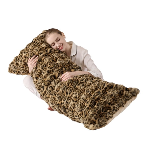 20x54 Fluffy Leopard Print Full Body Pillow,Cheetah Print Plush Fuzzy Faux Fur Body Pillows,Ultra Soft Bed and Sofa Pillow for Side Sleeper & Pregnancy,Big Hug Double Pillow,Furry Long Pillows-Brown