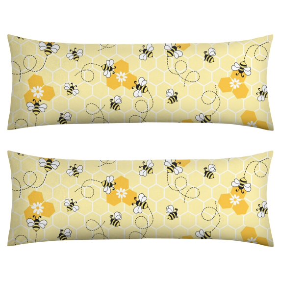 20x54 Honeycomb Pattern Body Pillow Case - Full-Length Support Cover with Discreet Zipper, Stretchy & Durable (Bee Themed Home Decor Gift)