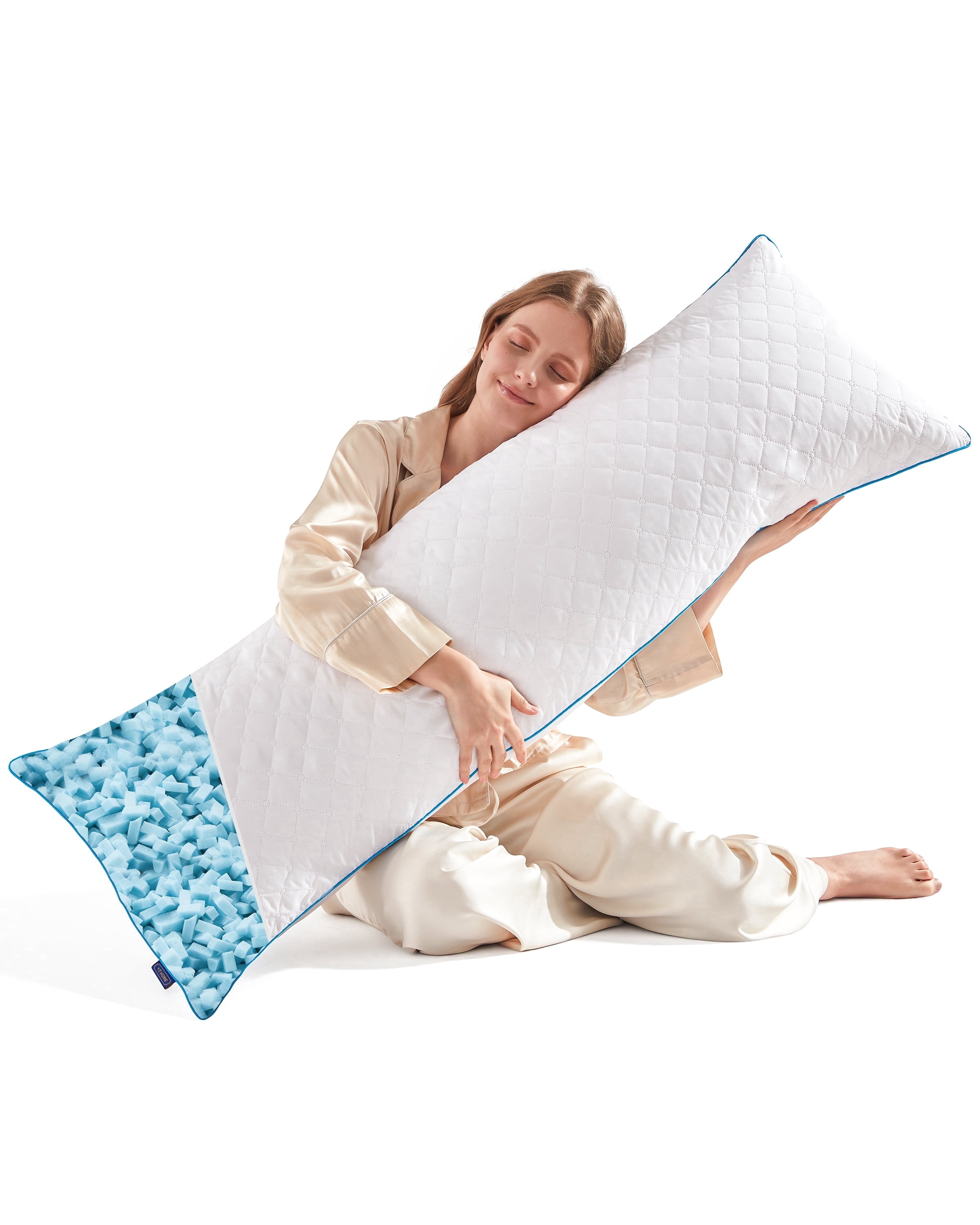 Parojati Long Body Pillow for Adults - Firm Body Pillow Insert with Shredded White Memory Foam, Adjustable Height, Soft Support for Side Sleeping, Pregnant Women, Washable (White, 20x54 Inch)