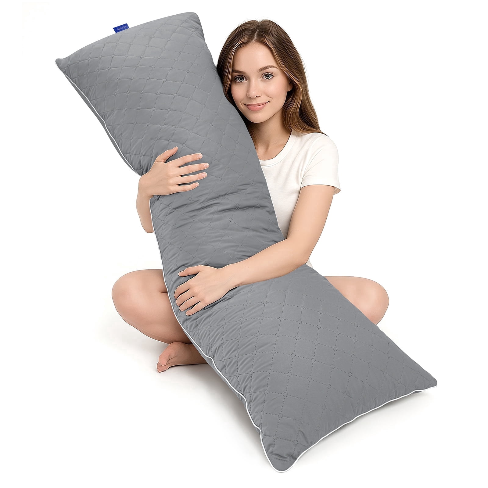 Galenzoov 20x54 Long Body Pillow for Adults - Firm Body Pillow Insert with Shredded White Memory Foam, Soft Support for Side Sleeping, Pregnant Women, Washable Grey