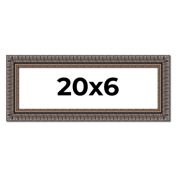 20x6 Frame Black Feather Payton Ornate Solid Wood Picture Frame Width 1.75 Inches | Interior Depth