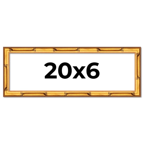 20x6 Frame Gold Bamboo Solid Wood Picture Frame | 1 Inch Moulding Width | Interior Frame Depth 0.75