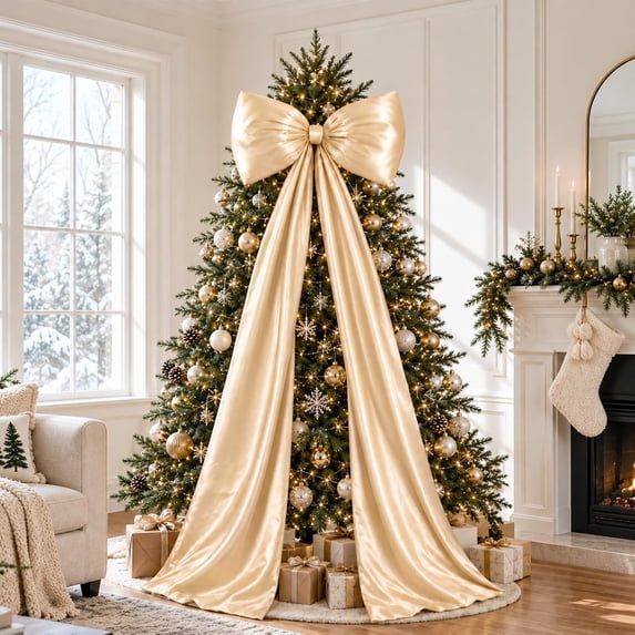 20x71 inch Large Champagne Chrisas Tree Topper Bow Satin Decor ...