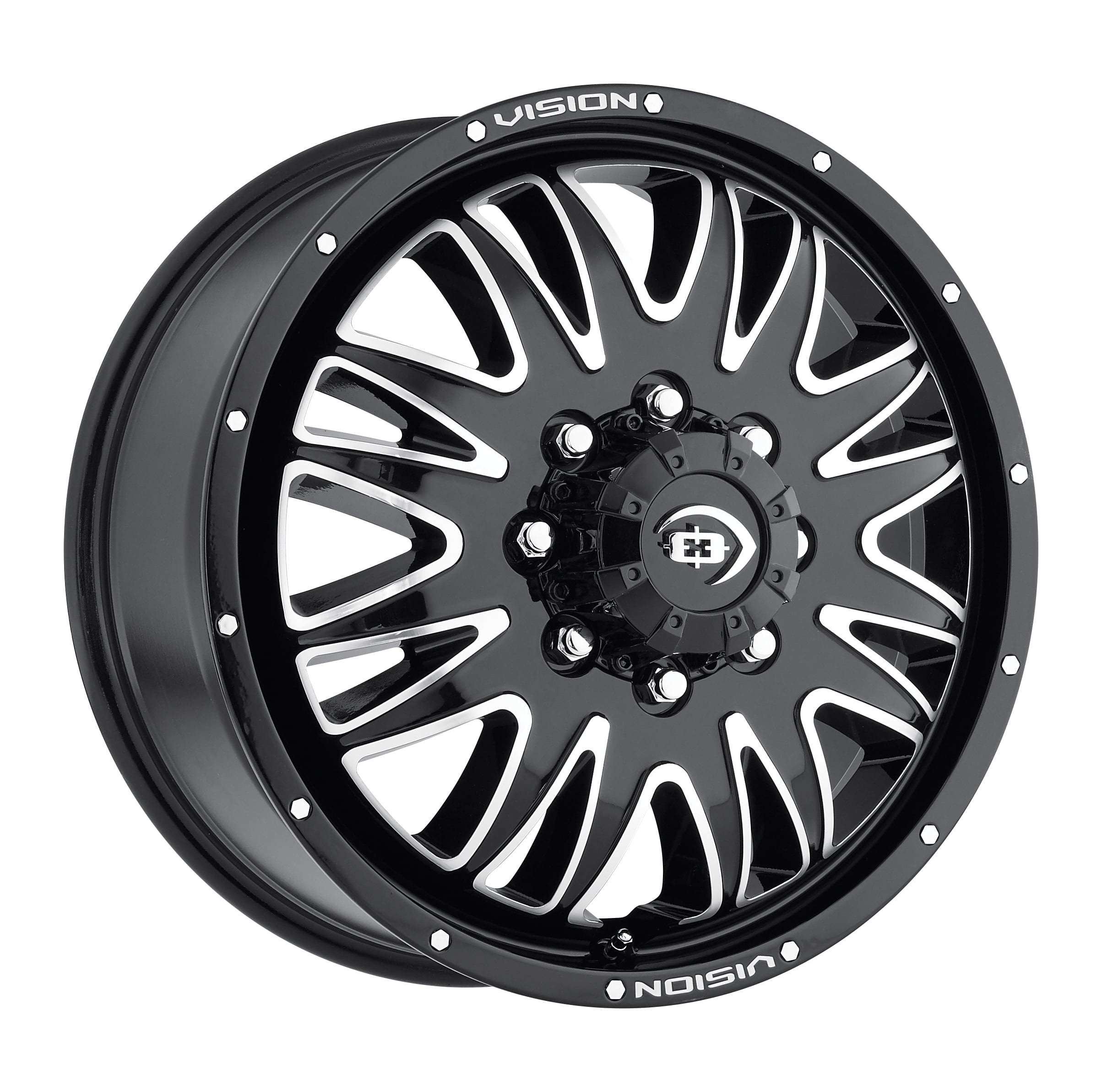 Vision Rocker Dually Wheel 20x8.25 Vision 401 Rival Dually Front Gloss Black Machined Wheel 8x6.5 ...