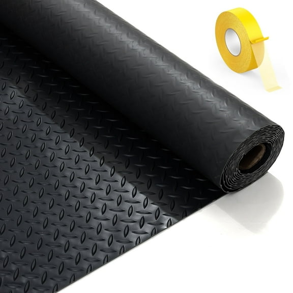 20x8 FT Black Garage Floor Mat, Heavy-Duty 0.11" Thickened PVC, Non-Slip Protection for Gym, Warehouse, Kitchen, Barn - Easy Clean, Durable Cover