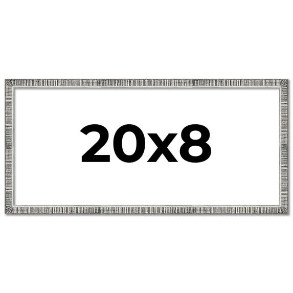 20x8 Frame Silver Grey Distressed Solid Wood Picture Frame | 0.75 Inch Moulding Width | Interior