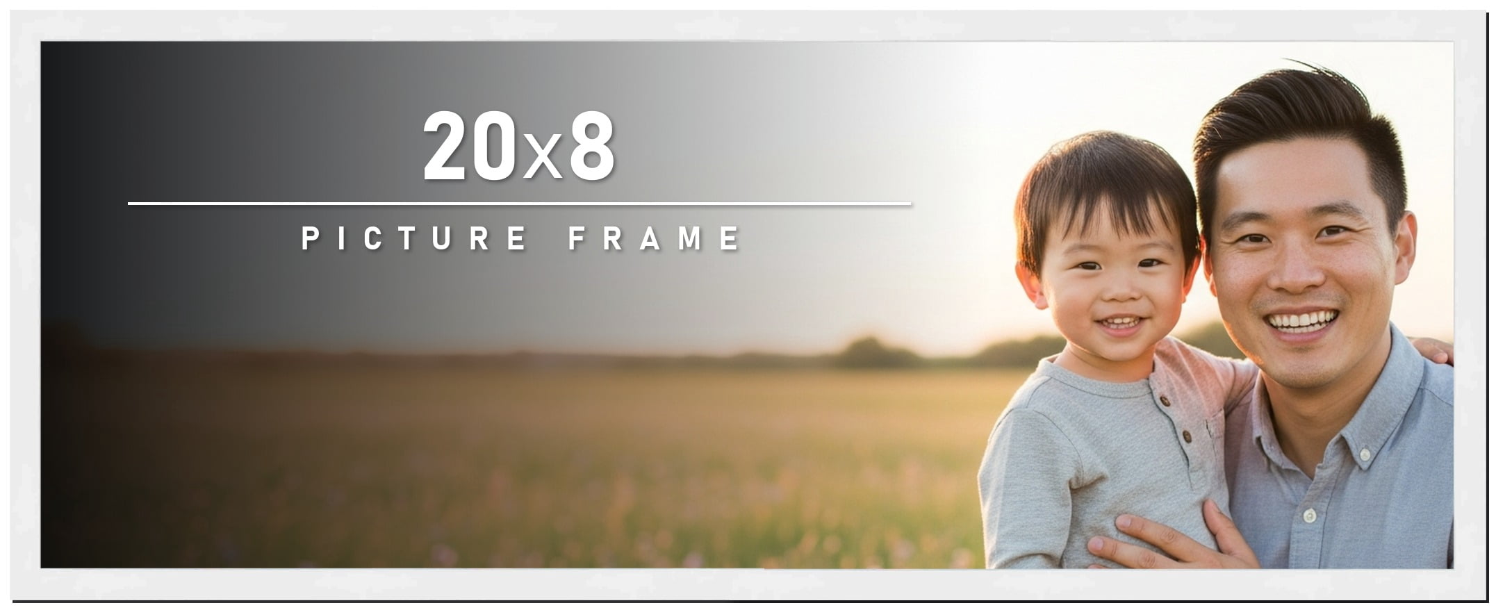 20x8 Frame White Solid Wood Picture Frame Includes UV Acrylic