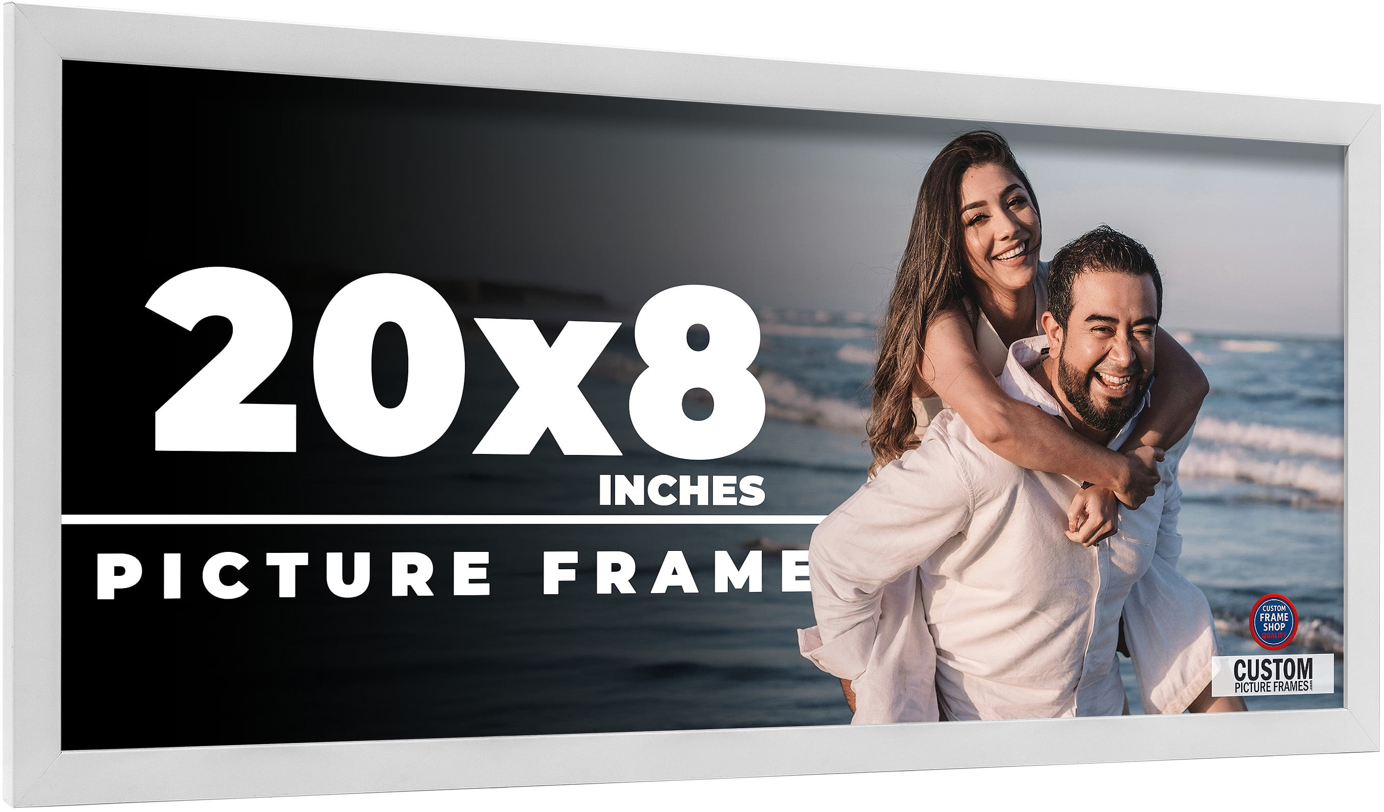 20x8 Frame White Solid Wood Picture Frame Includes UV Acrylic