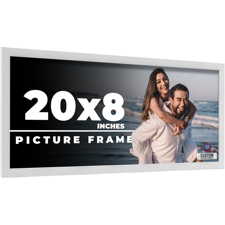 20x8 Frame White Solid Wood Picture Frame Includes UV Acrylic