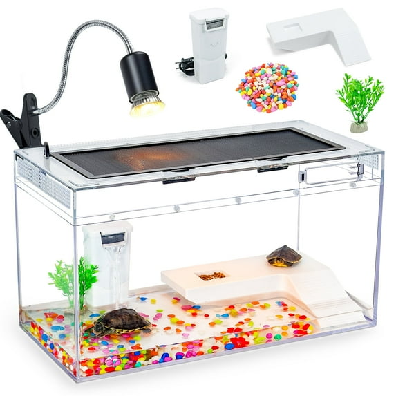 20x9.4x10.6 Turtle Starter Kit High-Definition Aquatic Turtle Tank with Heating Lamp, Filter, Advanced Ventilation & High-Temp Resistance for Turtle Terrarium Habitat