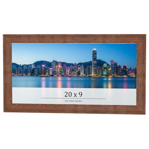 20x9 Frame Brown Farmhouse Solid Wood Picture Frame Width 1.5 Inches | Interior Frame Depth 0.5